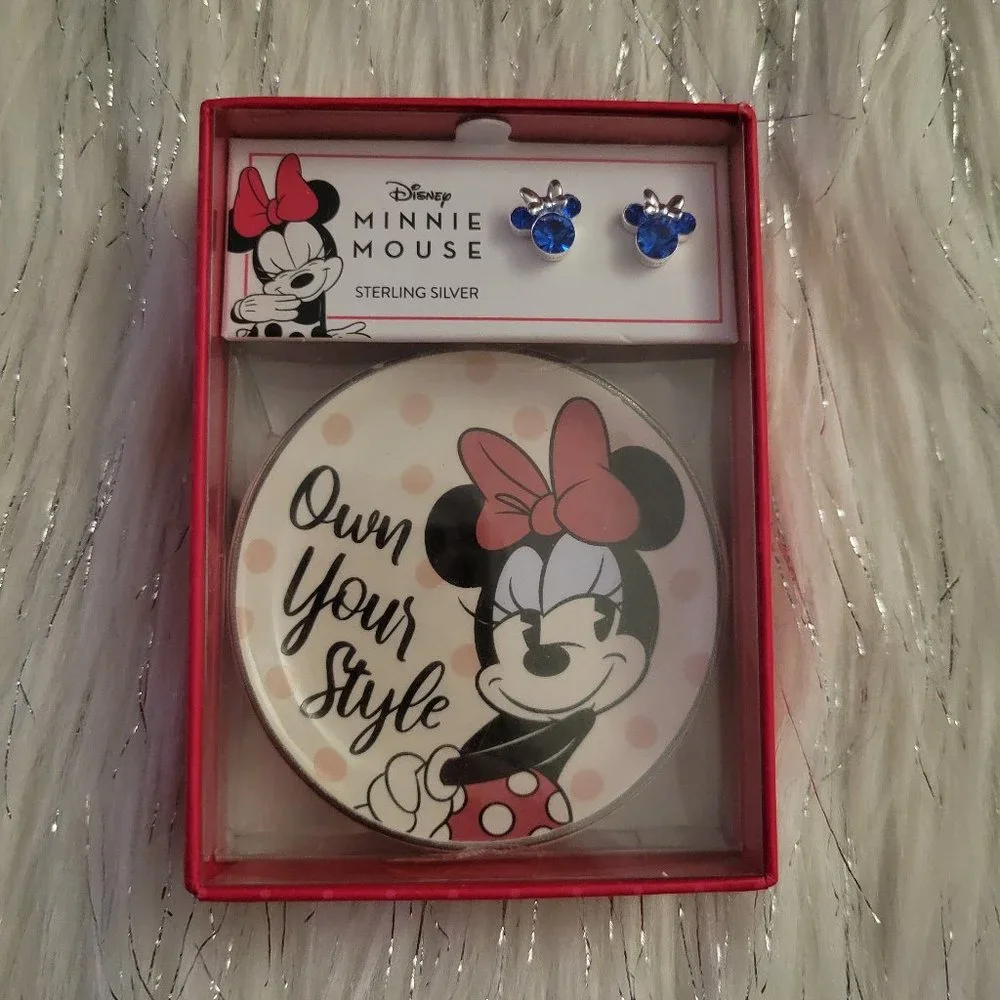 Disney Minnie Mouse Stud Earring and Trinket Dish Set - Picture 1 of 5